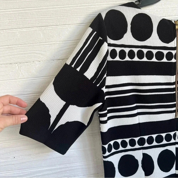 CATO Black White Print Sheath Dress Geometric Print Half Sleeve Size 10 - Picture 9 of 14